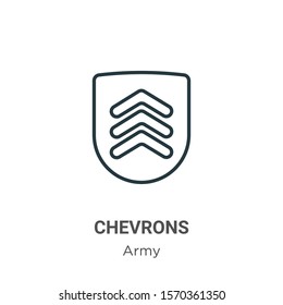 Chevrons outline vector icon. Thin line black chevrons icon, flat vector simple element illustration from editable army concept isolated on white background