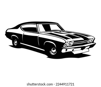 silueta del logotipo del coche chevy camaro. vista desde un fondo blanco aislado lateral. Mejor para diseño de insignias, emblemas, iconos y etiquetas.