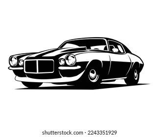 chevy camaro car. white background isolated vector silhouette showing from the front. Best for badge, emblem, icon, sticker design, car industry.