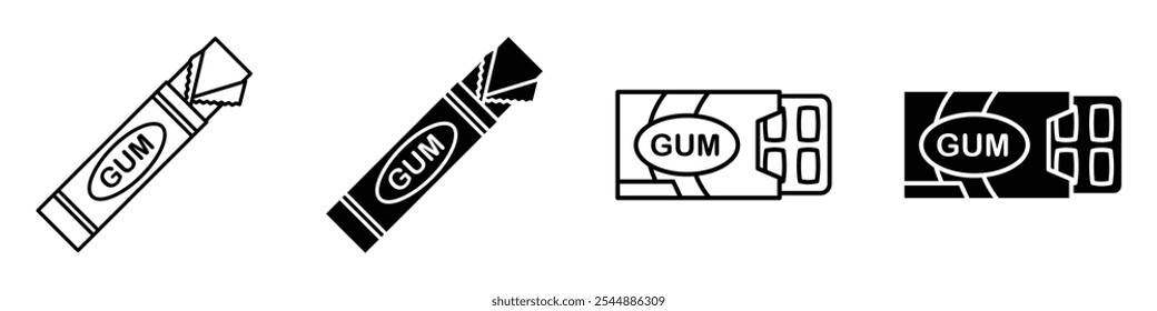 Chew gum icon collection in black and white filled and solid vector style.