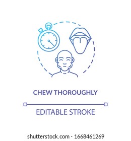 Chew thoroughly concept icon. Conscious nutrition, mindful eating idea thin line illustration. Tasting food essence, enjoying meal. Vector isolated outline RGB color drawing