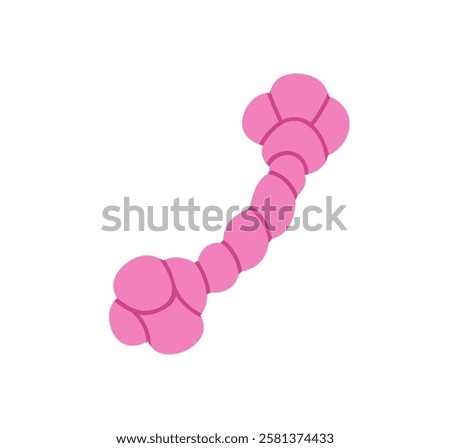 Chew toy, knotted rope for biting and playing. Pet accessory for jaw and teeth. Fun and entertaining tug for puppies, canine animals. Flat vector illustration isolated on white background
