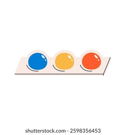 Chewing bubble gum balls in pink package. Gum box packaging. Flat vector illustration in cartoon style isolated on white background.