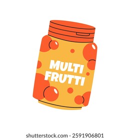 Chewing bubble gum in jar. Gum box packaging. Flat vector illustration isolated on white background.