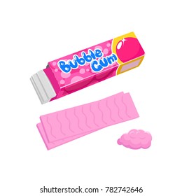Chewing Bubble Gum in Pink Pack. Cartoon Style Vector Illustration