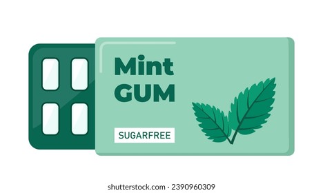 Chewing gum in a blister pack, mint flavor. bubble gum for dental hygiene. Vector illustration