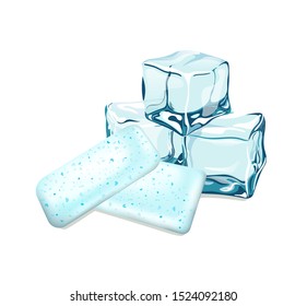 Chewing Gum With Ice Cubes. Vector Illustration. 