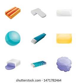 Chewing gum icon set. Cartoon set of 9 chewing gum vector icons for web design isolated on white background