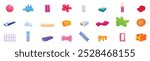 Chewing gum icons set. Set of colorful illustrations representing various types of chewing gum and bubble gum, with different flavors, shapes, and packaging