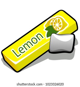 Chewing gum with lemon flavor isolated on white background. Cleaning the teeth after eating. Vector cartoon close-up illustration.