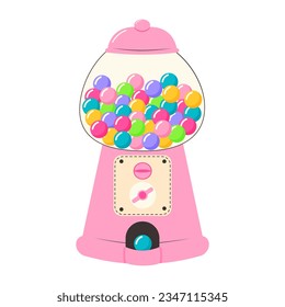 Chewing gum machine. Old fashioned gumball machine. Cartoon candy or bubble gum dispenser. 80s, 90s childhood nostalgia. 