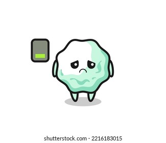 chewing gum mascot character doing a tired gesture , cute design