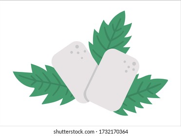 Chicle con hojas de menta aisladas en fondo blanco. Icono de cuidado de dientes vectores. Elemento para limpiar dientes. Ilustración del equipo de dentista