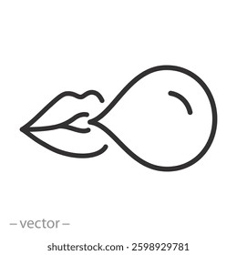 chewing gum simple symbol, lips blowing gum bubble, bubblegum icon, line vector illustration