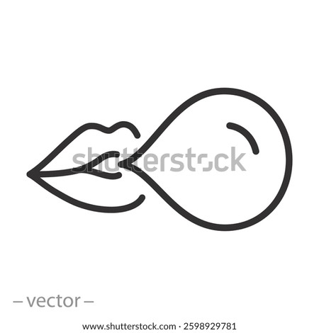 chewing gum simple symbol, lips blowing gum bubble, bubblegum icon, line vector illustration