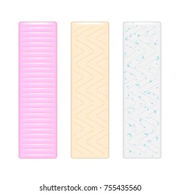 Chewing gum sticks set. Bubble gum vector. Mint, strawberry and vanilla flavores.