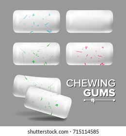 Chewing Gums Vector. 3D Realistic Chewing Gum. Red, Green, Blue Inclusions. Isolated Illustration