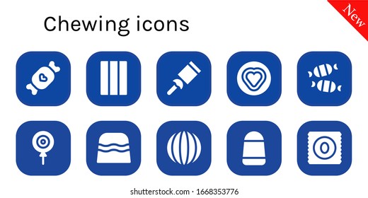 chewing icon set. 10 filled chewing icons. Included Candy, Chewing gum icons