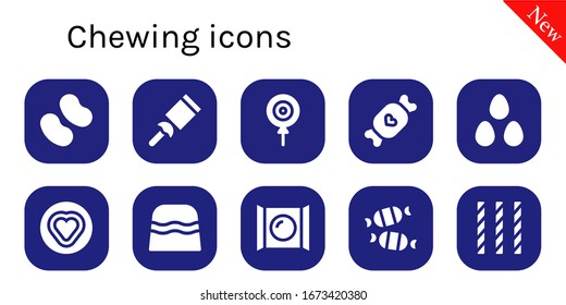 chewing icon set. 10 filled chewing icons.  Simple modern icons such as: Candy, Candies