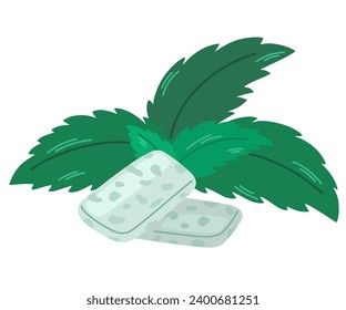 Almohadillas de mascar con menta. Caramelos de búbano, postres de azúcar, mermelada. Tentempiés dulces a empacar para los niños. Ilustraciones vectoriales aisladas en el fondo blanco 