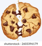 Chewy and Crunchy Chocolate Chip Cookie Broken in Halves. Appetizing Confectionery Treat Illustration