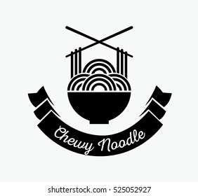 chewy noodle in bowl logo design with chopstick crossed 