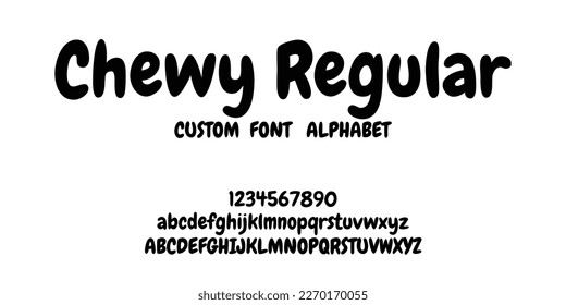 Chewy Regular Font alphabet. Best fonts for t shirt design, brand etc. Typography bold uppercase lowercase and number. vector illustration.