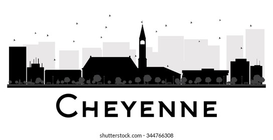 Cheyenne City skyline black and white silhouette. Vector illustration. Simple flat concept for tourism presentation, banner, placard or web site. Business travel concept. Cityscape with landmarks