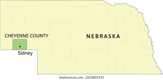 Cheyenne County and city of Sidney location on Nebraska state map