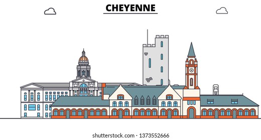 Cheyenne , United States, outline travel skyline vector illustration. 