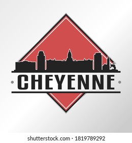 Cheyenne, WY, USA Skyline Logo. Adventure Landscape Design Vector Illustration.
