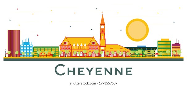 Cheyenne Wyoming City Skyline with Color Buildings Isolated on White. Vector Illustration. Business Travel and Tourism Concept with Historic Architecture. Cheyenne USA Cityscape with Landmarks.