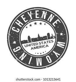 Cheyenne Wyoming Stamp Logo Icon Skyline Silhouette Symbol Round Design Skyline City.