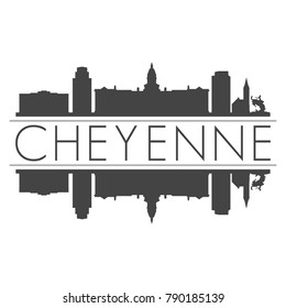 Cheyenne Wyoming USA Skyline Vector Art Mirror Silhouette Emblematic Buildings