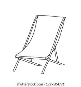 Chezlong Doodle. Beach chair made of material on wooden legs. Comfortable lounger. Black white vector hand drawn illustration.