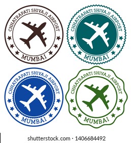 Chhatrapati Shivaji Airport Mumbai. Mumbai airport logo. Flat stamps in material color palette. Vector illustration.