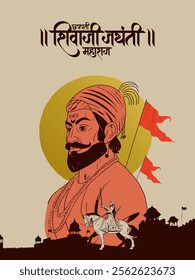 Chhatrapati Shivaji Maharaj hand drawn, sketch, vector illustration banner design with Chhatrapati Shivaji Maharaj Jayanti calligraphy in Hindi, Marathi 