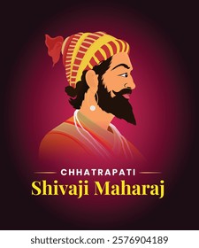 Chhatrapati Shivaji Maharaj Jayanti calligraphy in Hindi, Marathi with Silhouette Vector of Chhatrapati Shivaji Maharaj Indian Maratha warrior king social media banner layout design