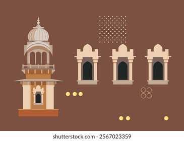 Chhatri - Semi-open, Elevated, Dome-Shaped Pavilions Elements as EPS 10 File