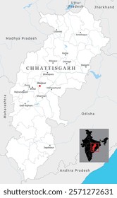 Chhattisgarh district map with capital Raipur, state of India