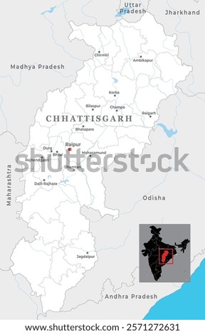 Chhattisgarh district map with capital Raipur, state of India