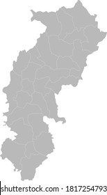 Mapa de los distritos de Chhattisgarh. Estado indio. Fondo gris. Concepto de negocio y antecedentes.