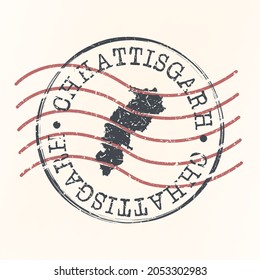 Chhattisgarh, India Stamp Map Postal. Silhouette. Passport Round Design. Vector Icon. Design Retro Travel National Symbol.