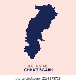 chhattisgarh, India, vector map,  High detailed silhouette illustration. Map of chhattisgarh, Solid Map of Indian State chhattisgarh, Map of chhattisgarh with Colour.