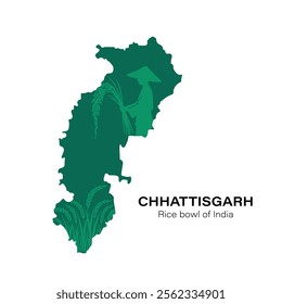 Chhattisgarh Indian State Map Illustration silhouette double exposer style 