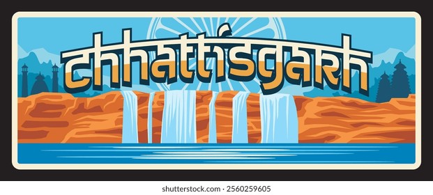 Chhattisgarh Indian state sign, retro travel plate, Dadra and Nagar Haveli and Daman and Diu Indian state vintage plate. Vector travel destination sign, India landmark. Retro board or banner