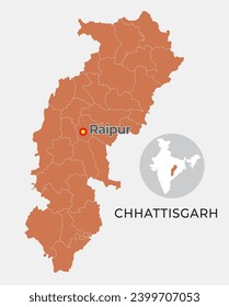 Chhattisgarh locator map showing District and its capital 