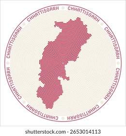 Chhattisgarh rundes Logo-Design. Zustandsform der Ringe. Chhattisgarh Text um den Staat. Moderne Vektorgrafik.