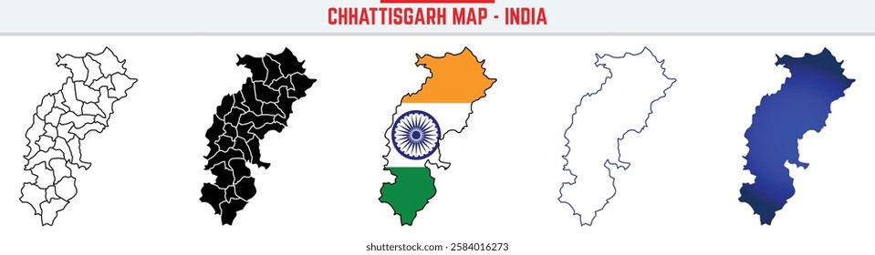 Chhattisgarh, State, CG Outline Icon – India Map Silhouette Vector. India map editable stroke outline icon