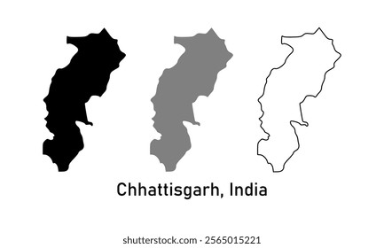 Chhattisgarh State, India map in outline style, black color, and gray color
